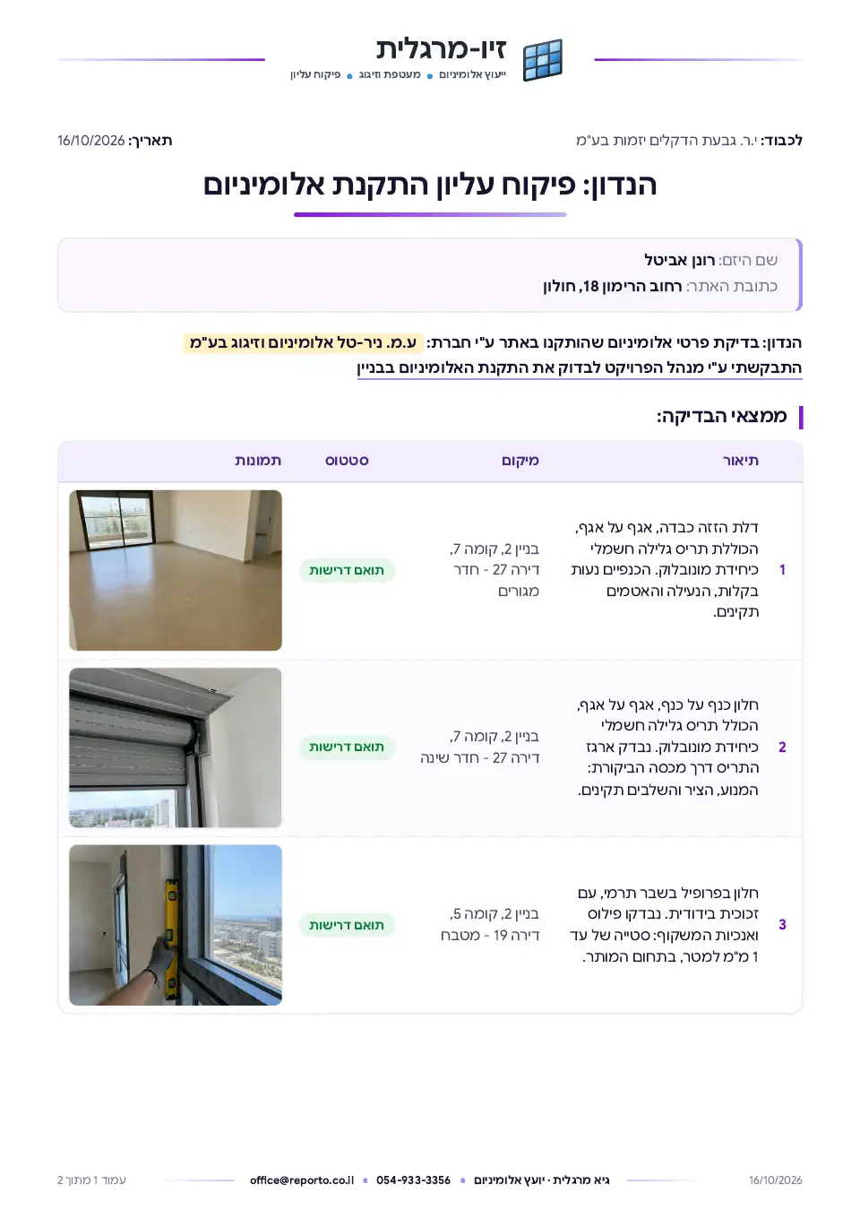 עמוד השער של דוח פיקוח עליון יועץ אלומיניום – מקוצר