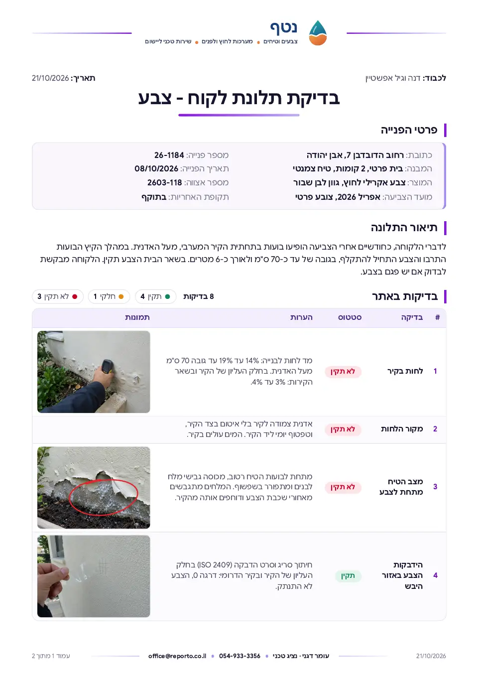 עמוד השער של בדיקת תלונת לקוח – צבע