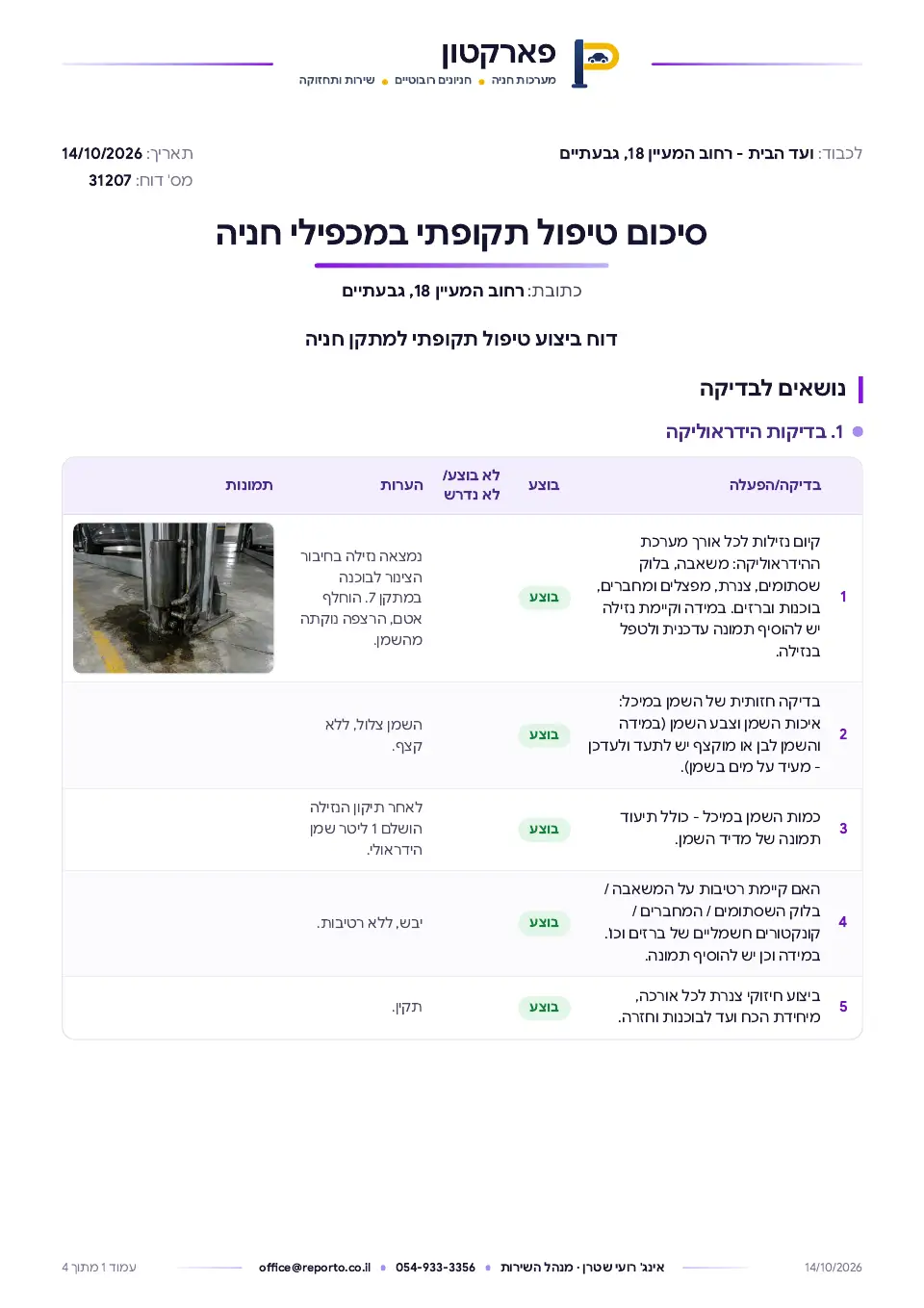 עמוד השער של דוח טיפול תקופתי במכפילי חניה