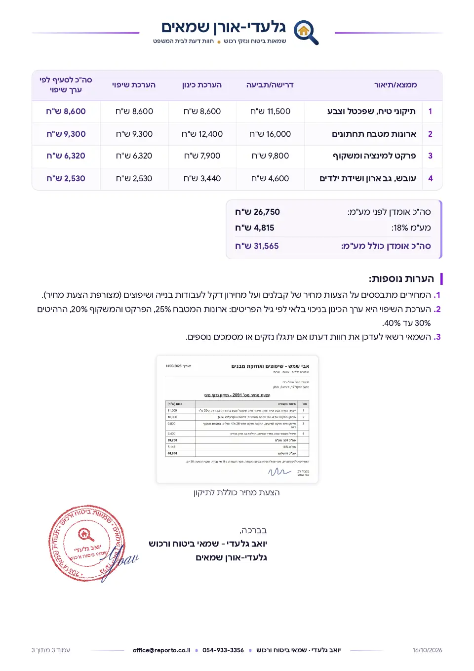 חוות דעת נזקי רכוש – בטבלאות, עמוד 3 מתוך 3