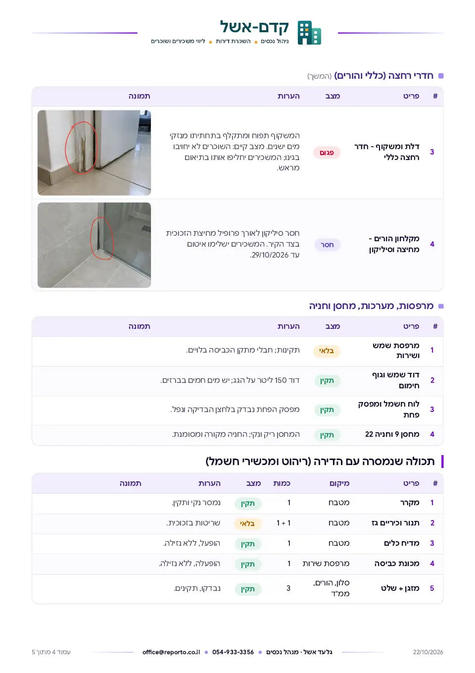 פרוטוקול מסירת דירה לשוכר, עמוד 4 מתוך 5