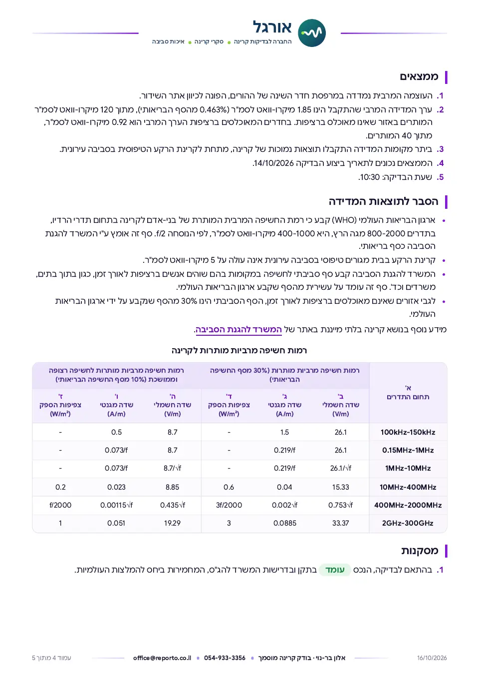 בדיקת קרינה אלקטרומגנטית בתדרי RF, עמוד 4 מתוך 5