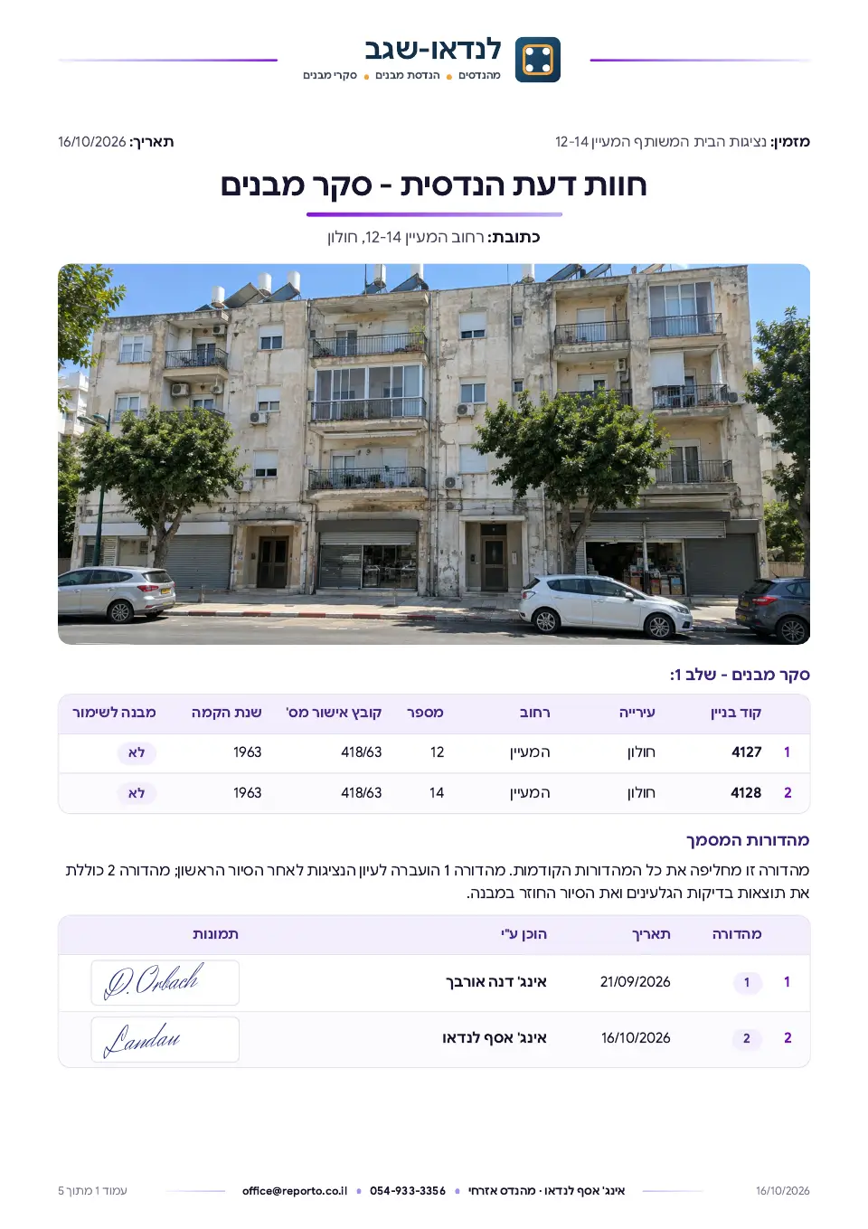 עמוד השער של חוות דעת הנדסית – סקר מבנים