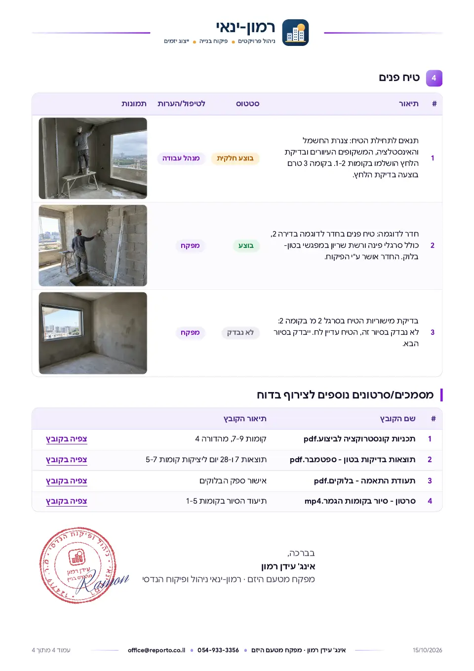 דוח פיקוח באתר – לפי קטגוריות עבודה, עמוד 4 מתוך 4