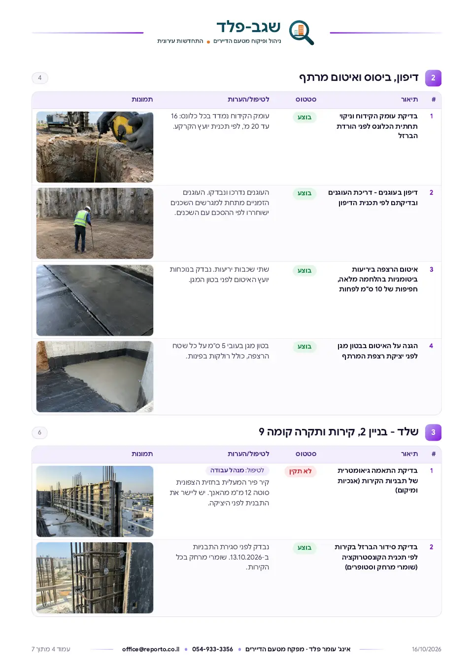 דוח פיקוח מטעם הדיירים – פינוי בינוי, שלד וגמרים, עמוד 4 מתוך 7
