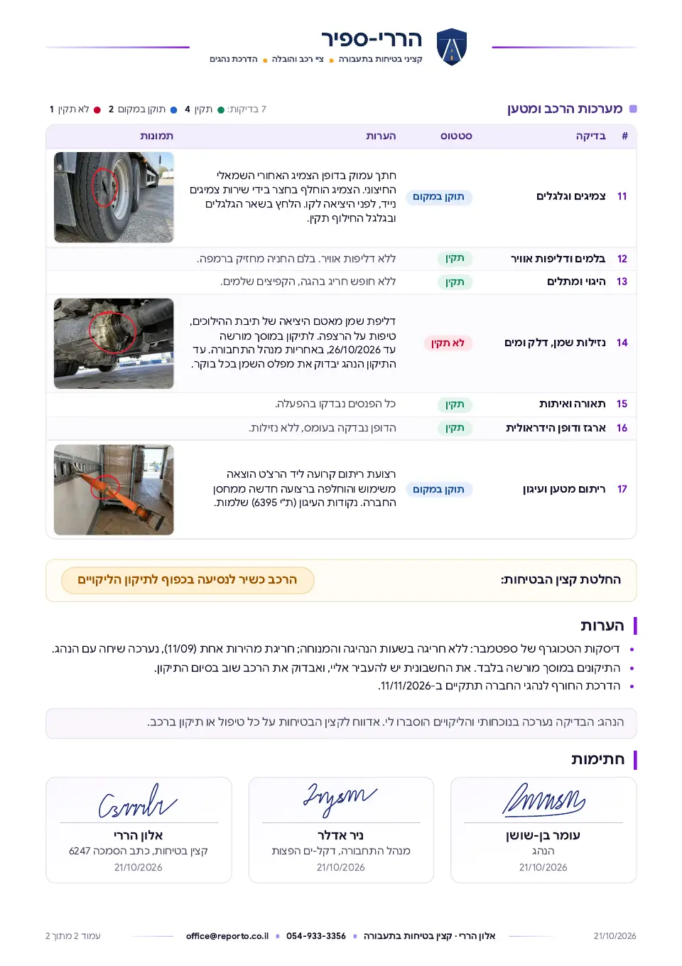 בדיקה תקופתית לרכב – קצין בטיחות בתעבורה, עמוד 2 מתוך 2